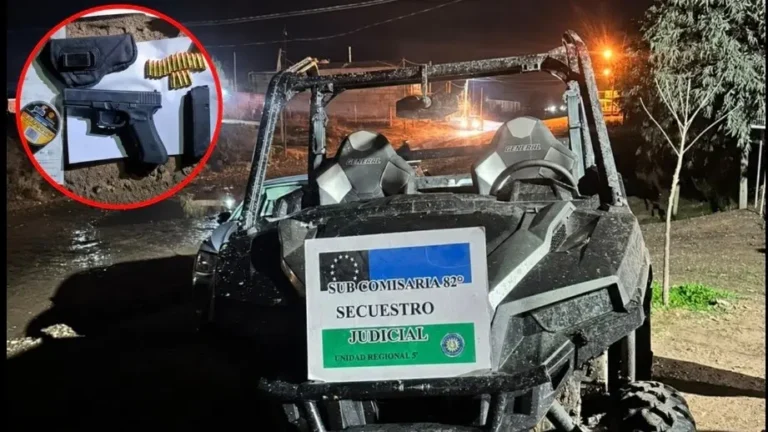 La Policía de Río Negro recuperó en Las Perlas un UTV robado en Neuquén e incautó una pistola con numeración limada